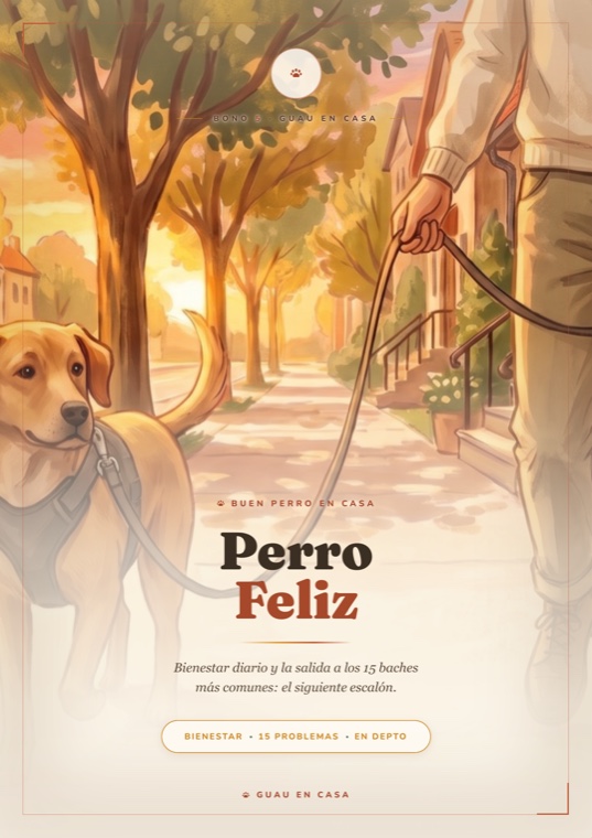 Tapa del bono Perro Feliz — bienestar y soluciones